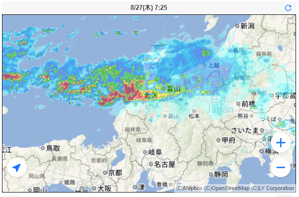 レベル5の大雨特別警報時の雨雲レーダー